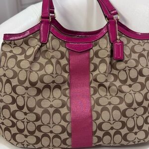 Coach Signature Canvas Tote Bag - Pink and Brown